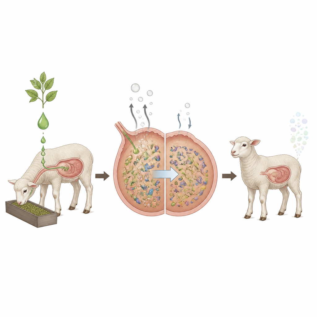 Figure 2. Come gli estratti vegetali rimodellano i microbi intestinali negli agnelli per sfruttare l’alimentazione in modo più efficiente e rilasciare meno metano.