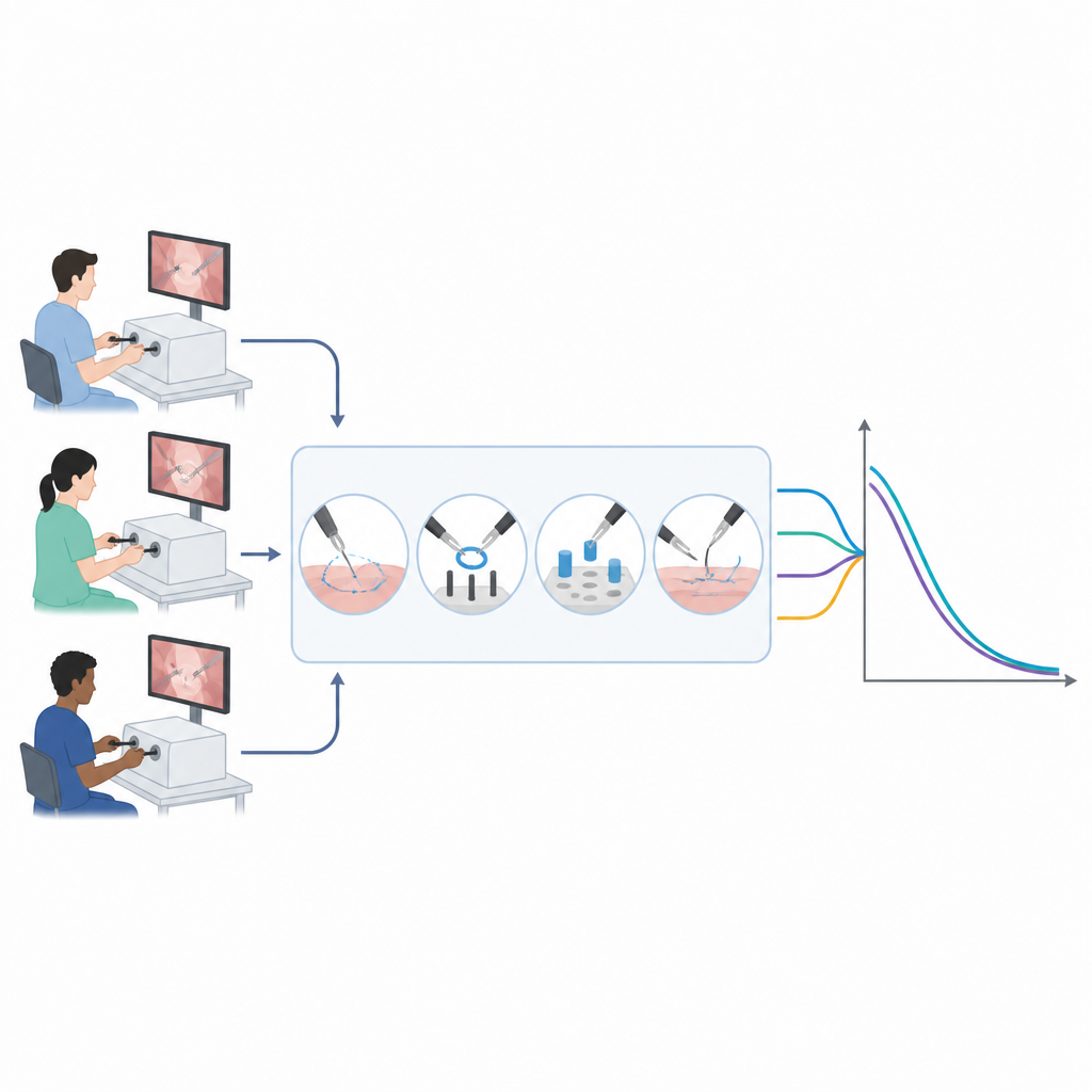 Figure 2. Schrittweises Training an vier Schlüsselaufgaben verringert stetig die Zeitunterschiede zwischen Junior- und Senior-Assistenzärzten.