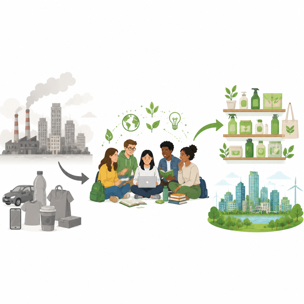 Figure 1. Come la comprensione ambientale degli studenti conduce a scelte di consumo più ecologiche e a una città più pulita.