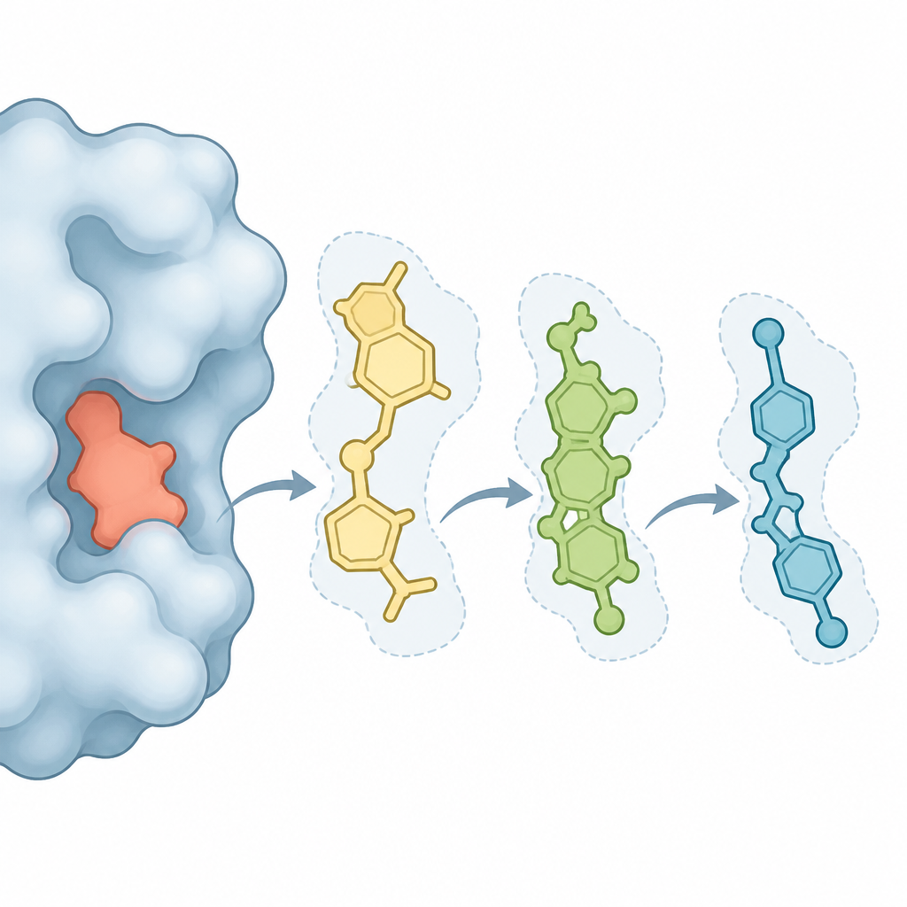 Figure 2. Stepwise view of natural compounds fitting into an enzyme pocket with stronger binding.