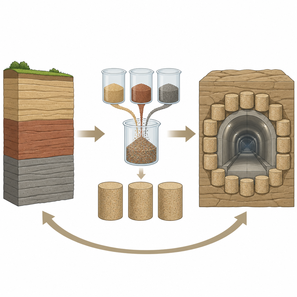 Figure 1. Het ontwerpen van kunstmatige zandsteen die echte ondergrondse gesteenten nabootst voor veiliger tunnel- en taludmodelproeven.
