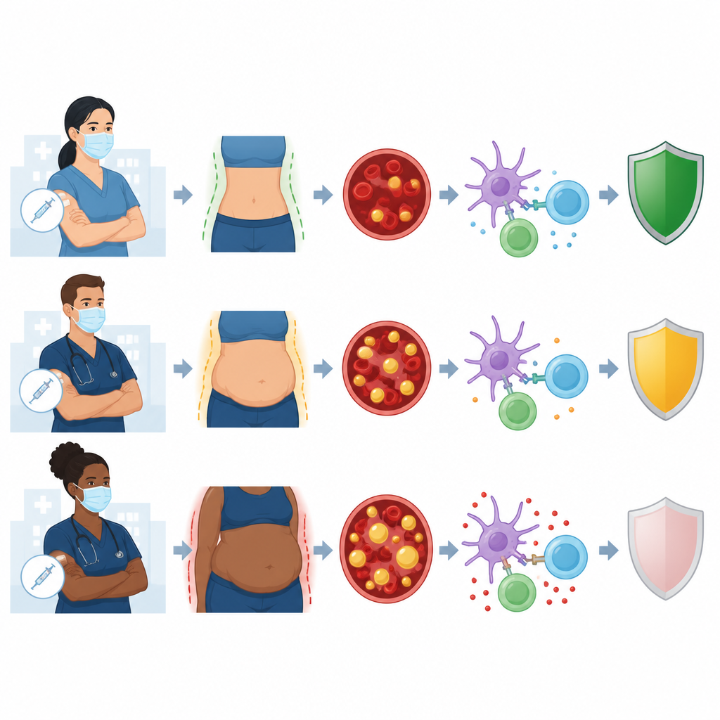 Figure 1. How body fats and quiet inflammation shape hepatitis B vaccine protection in Ethiopian healthcare workers.