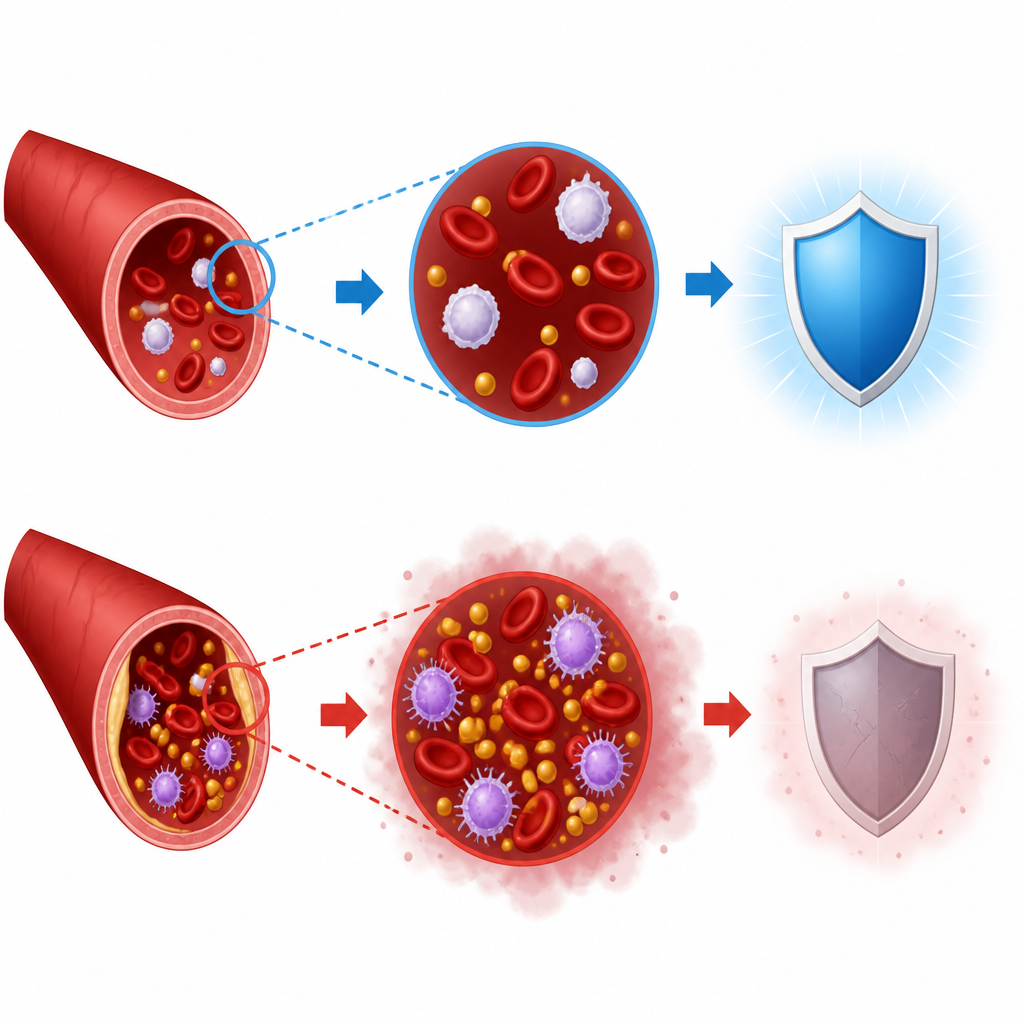 Figure 2. How high blood fats and inflammation inside a vessel can weaken the shield created by hepatitis B vaccination.