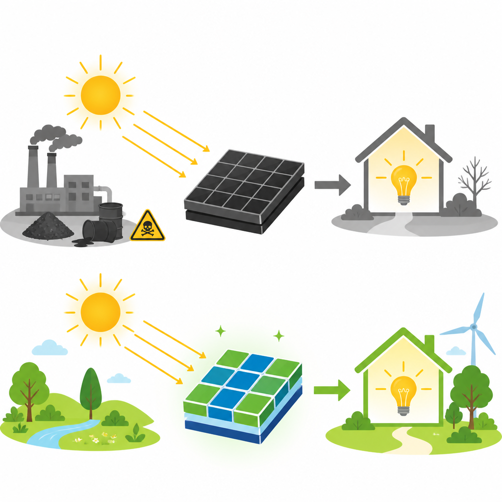 Figure 1. Daha güvenli güneş panelleri: güneş ışığını verimli şekilde elektriğe dönüştüren yeni bir kurşunsuz malzeme.