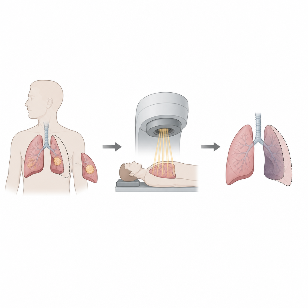 Figure 1. How lung surgery followed by chest radiation can gradually reduce breathing capacity over time.