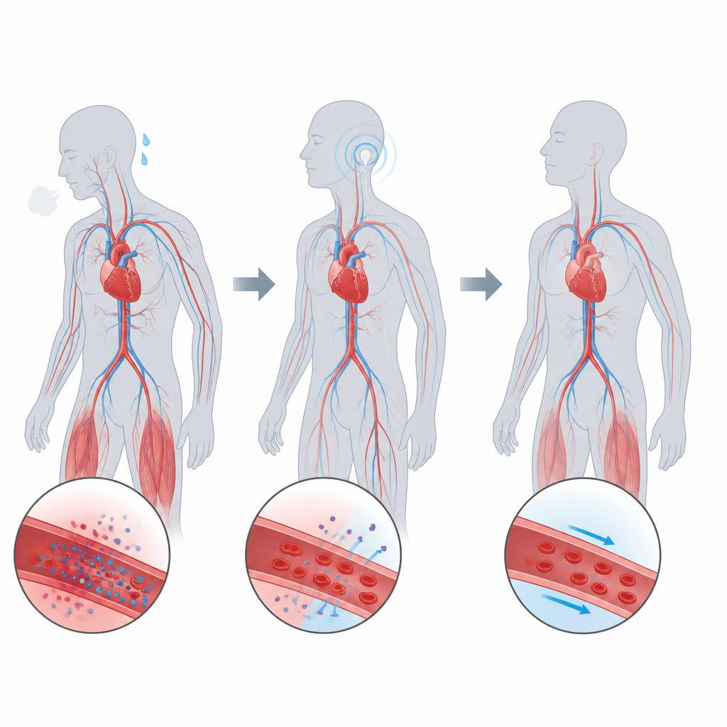 Figure 2. منظور خطوة بخطوة لكيفية مساعدة تحفيز الأذن على تهدئة القلب، وتنقية فضلات الدم، واسترخاء العضلات بعد التمرين.