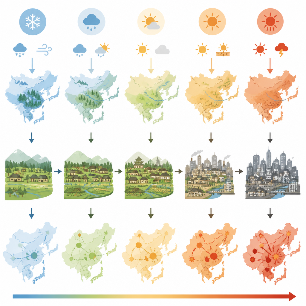 Figure 1. Come il mutare del clima e delle società in Asia orientale ha cambiato i modelli e i rischi di guerra nel corso di sei secoli.