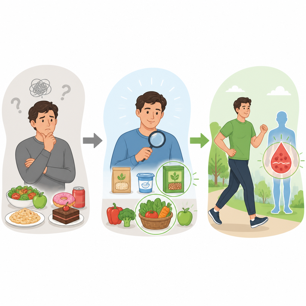 Figure 2. Come una migliore comprensione della nutrizione trasforma scelte alimentari confuse in abitudini più sane e glicemia più stabile