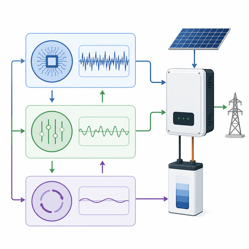 Figure 2. Wie geschichtete schnelle, mittlere und langsame Regelkreise im Wechselrichter Leistung glätten und Batteriezyklen reduzieren.
