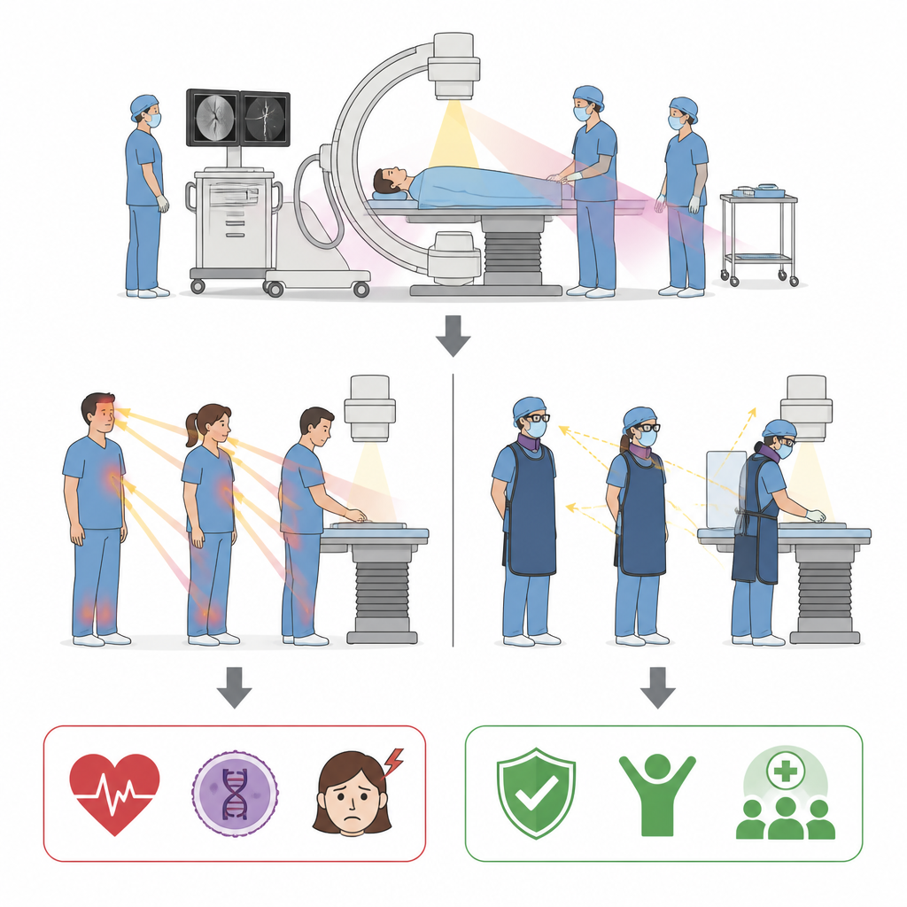 Figure 1. Wie der Einsatz von Röntgenstrahlung bei Operationen die Sicherheit des Personals beeinflusst und wie Schutzmaßnahmen verborgene Strahlenrisiken verringern können.