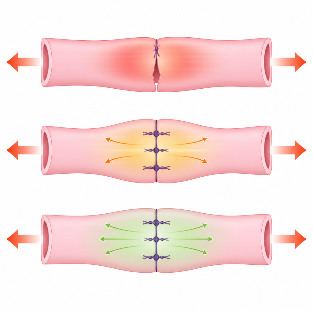 Figure 2. Side reinforcement stitches spread pulling force along a soft tube so it stretches instead of ripping.