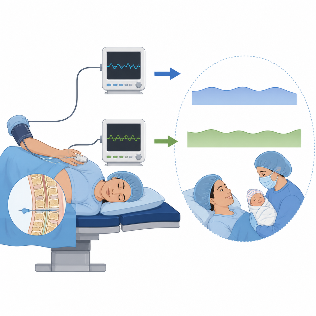 Figure 1. Comparación de dos métodos no invasivos para controlar la presión arterial de la madre durante una cesárea programada.