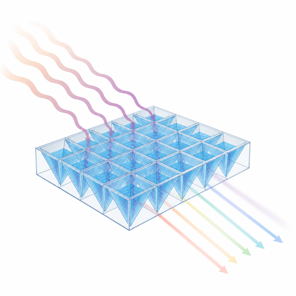 Figure 1. Transparente Pyramidenplatte, die Terahertz‑Wellen blockiert und gleichzeitig sichtbares Licht durchlässt