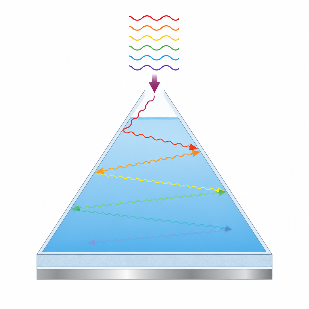 Figure 2. Terahertz‑Wellen springen in einer mit Wasser gefüllten Pyramide umher und schwinden, während ihre Energie absorbiert wird