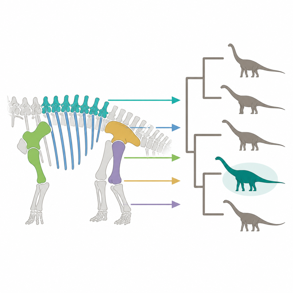 Figure 2. Key bones and family tree relationships reveal how the new Thai sauropod fits among other long-necked giants in Asia.