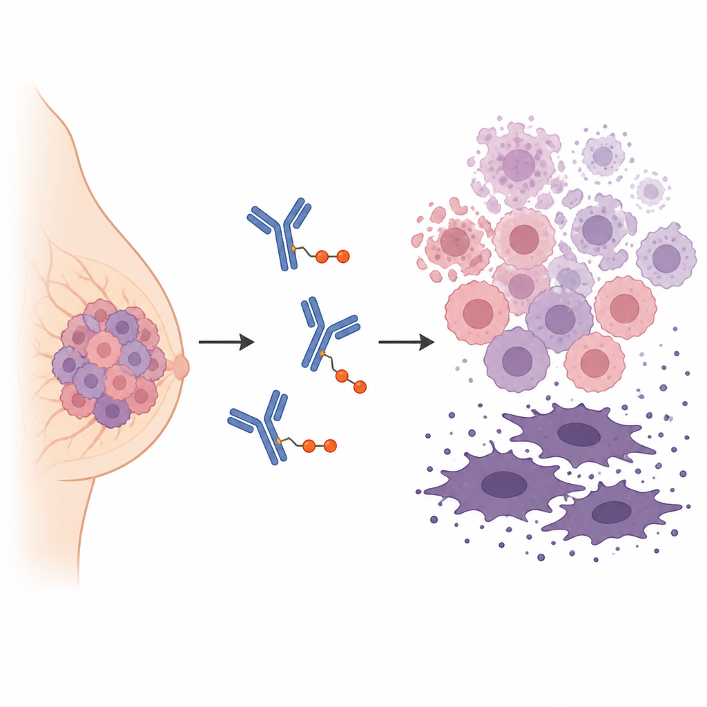 Figure 1. Gezielte Krebsmedikamente liefern toxische Ladung an HER2-Brusttumore, töten Zellen, treiben aber gleichzeitig einige in einen hartnäckigen, altersähnlichen Zustand.