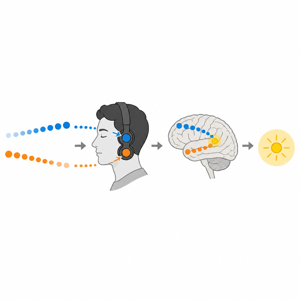 Figure 1. Il cervello segue due pattern sonori opposti in entrambe le orecchie e individua toni anomali anche senza attenzione focalizzata