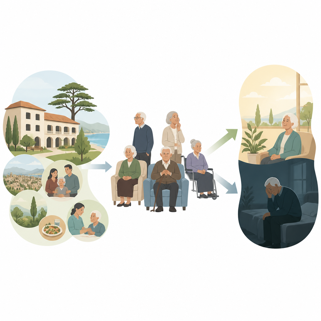 Figure 1. Come la vita nelle case di riposo e la salute personale modellano il rischio di depressione per gli anziani in Libano