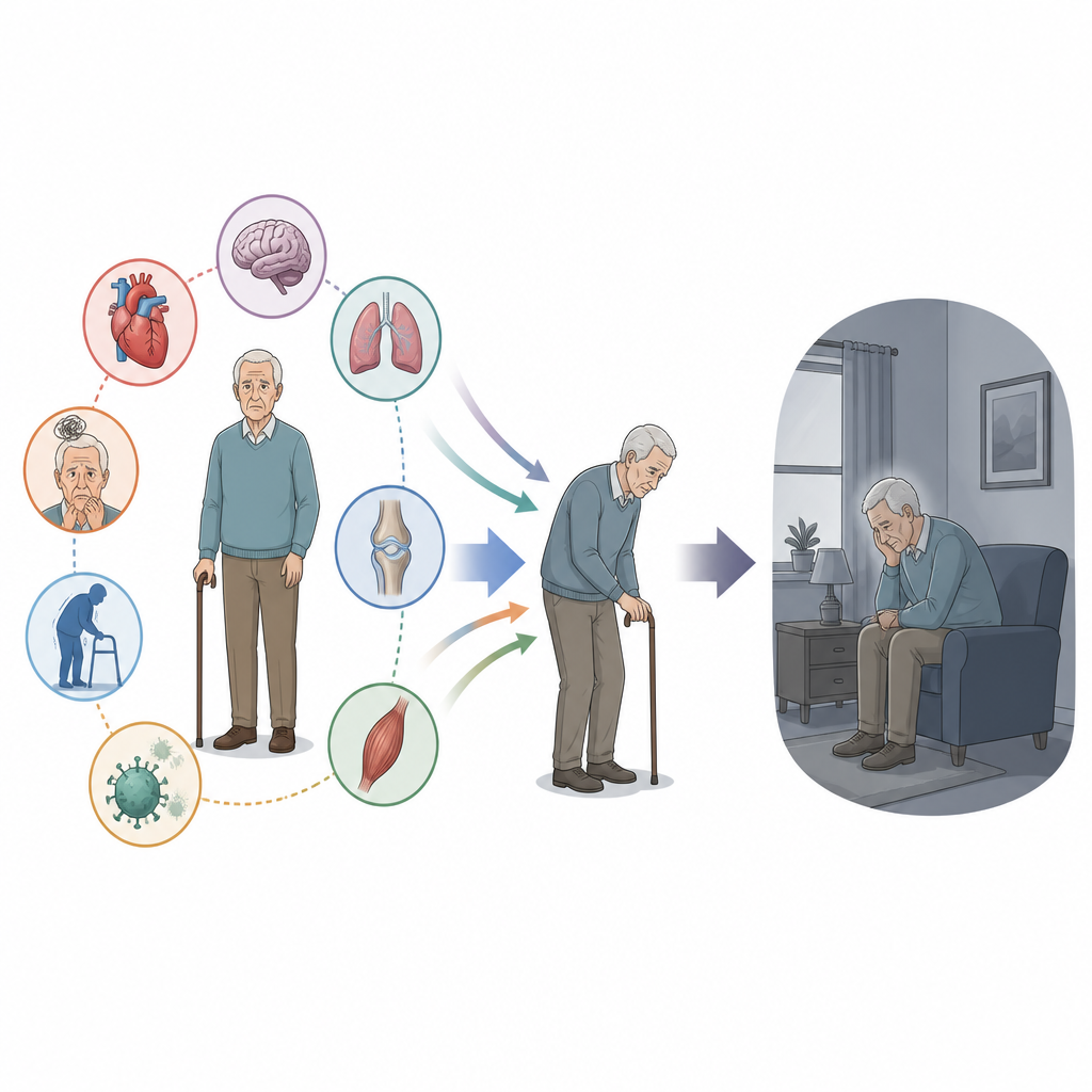 Figure 2. Come malattie multiple, fragilità, ansia e un’infezione pregressa si combinano per aumentare la depressione negli anziani