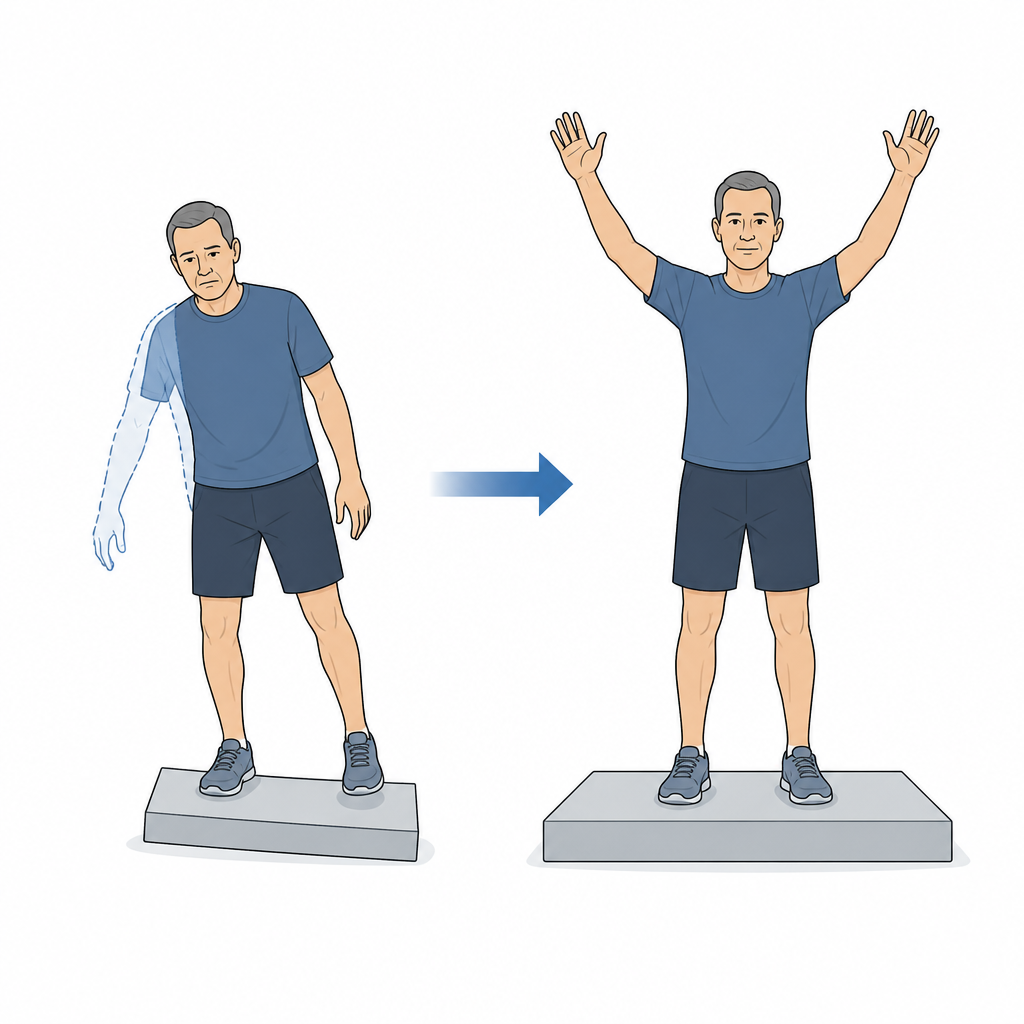 Figure 1. Betere terugkeer van de door de beroerte aangetaste arm hangt samen met stabieler staan en betere balans.