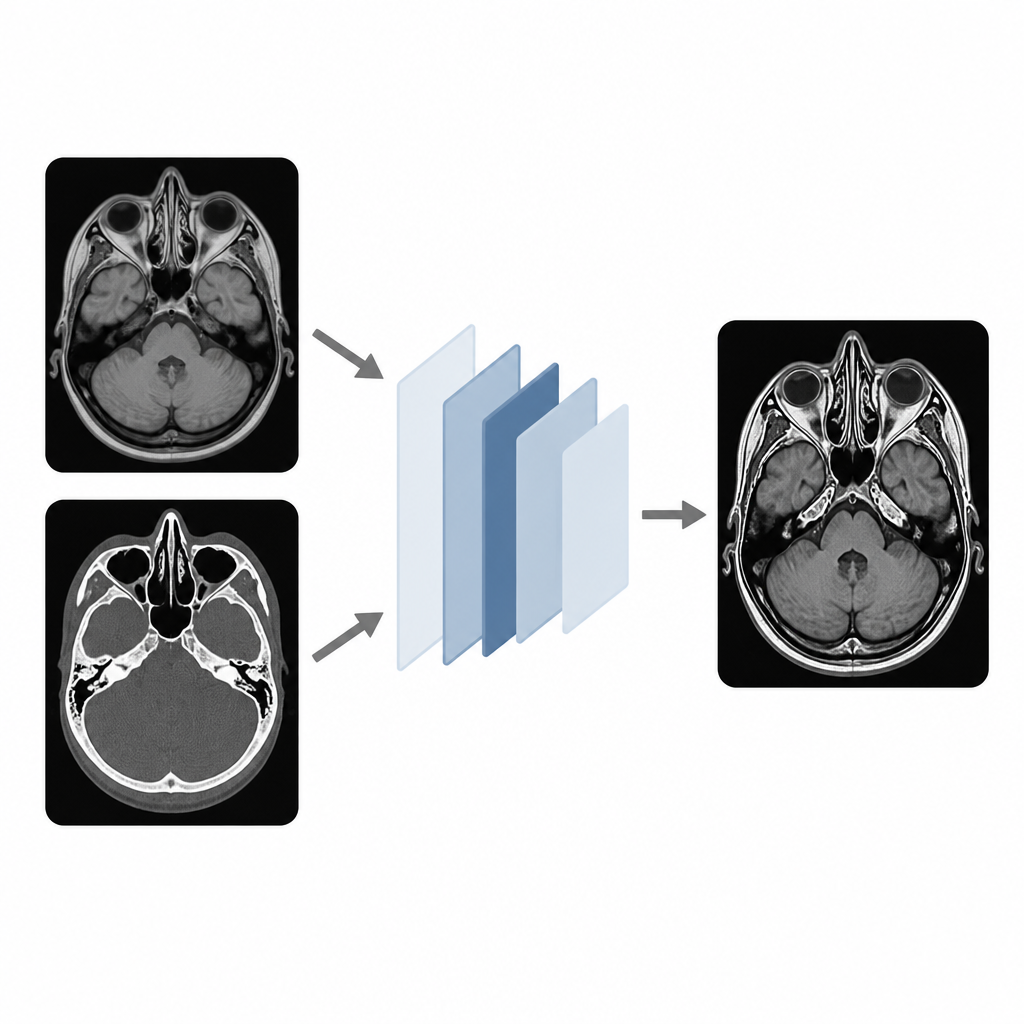 Figure 1. Kombination von CT- und MRT-Hirnscans zu einem einzigen klareren Bild, das wichtige Details und Kanten erhält.