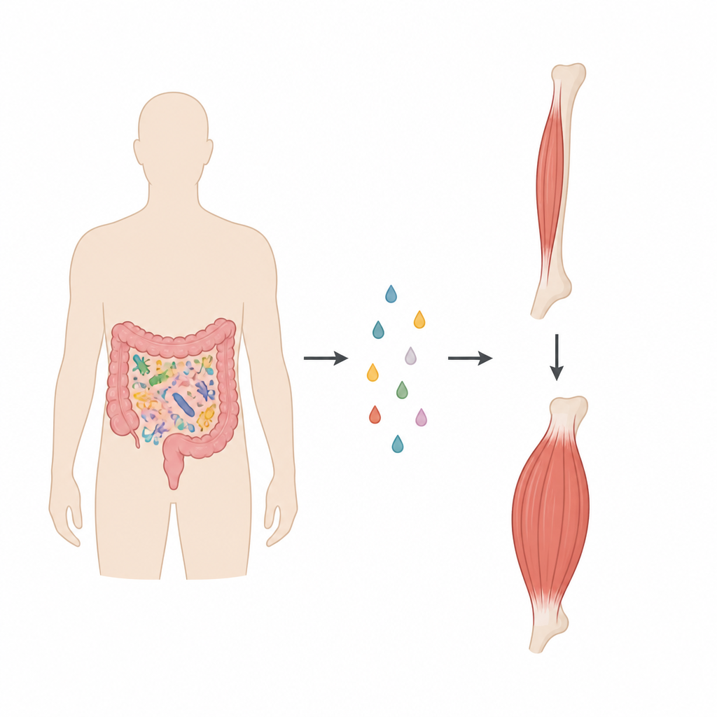Figure 1. Bağırsakta üretilen yağ asitleri vücutta dolaşır ve zayıf, incelmiş kasları daha güçlü, daha sağlıklı dokuya dönüştürmeye yardımcı olur.
