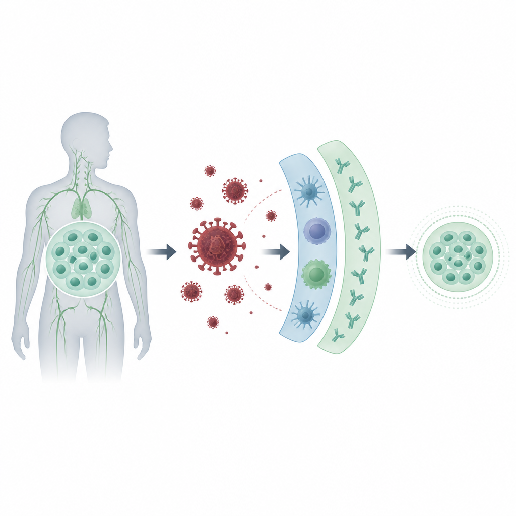 Figure 1. כיצד HIV, הגנות חיסוניות והשפעות דמויות-טיפול אוספים ומעצבים את התוצאה לטווח הארוך של הזיהום בתוך הגוף.