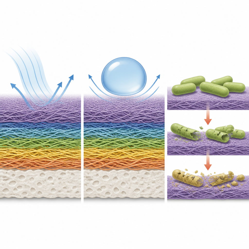 Figure 2. Aufeinander geschichtete, geladene Nanofaserlagen auf Papier blockieren Luft und Wasser und schädigen bestimmte Bakterien, die die Beschichtungsoberfläche berühren.