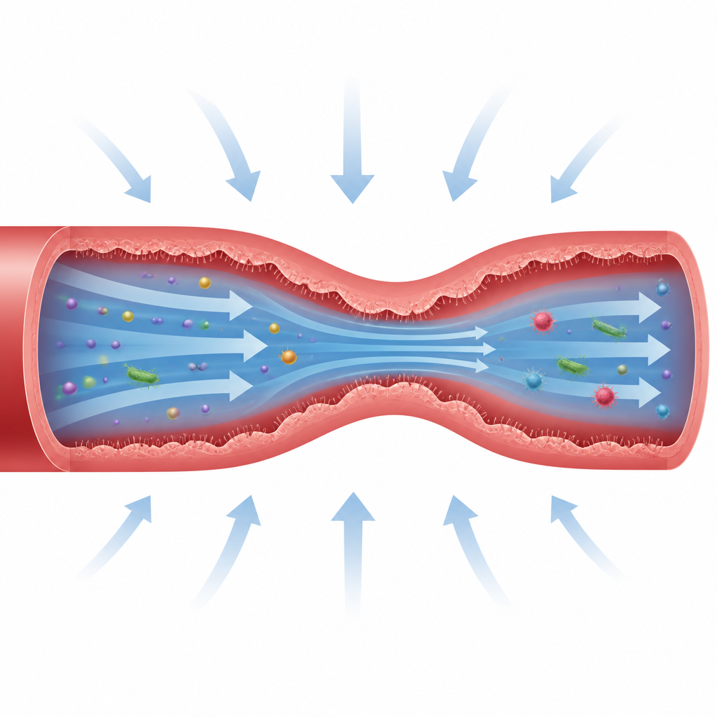 Figure 1. How rough, ciliated artery walls and a magnetic field reshape bloodlike fluid flow in a narrowed vessel.