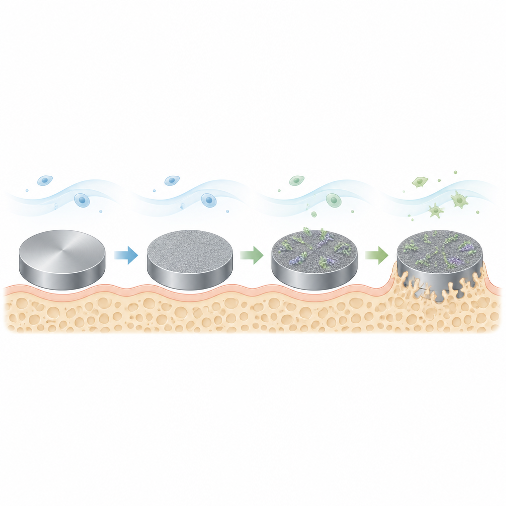Figure 1. Wie behandeltes Titan und ein sanftes Protein eine implantatfreundlichere Oberfläche schaffen können, die die Heilung verbessert.