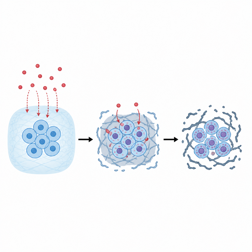 Figure 2. Come i segnali infiammatori spingono le cellule del disco a invecchiare e il loro gel circostante a degradarsi tramite un interruttore di controllo interno sull'RNA.