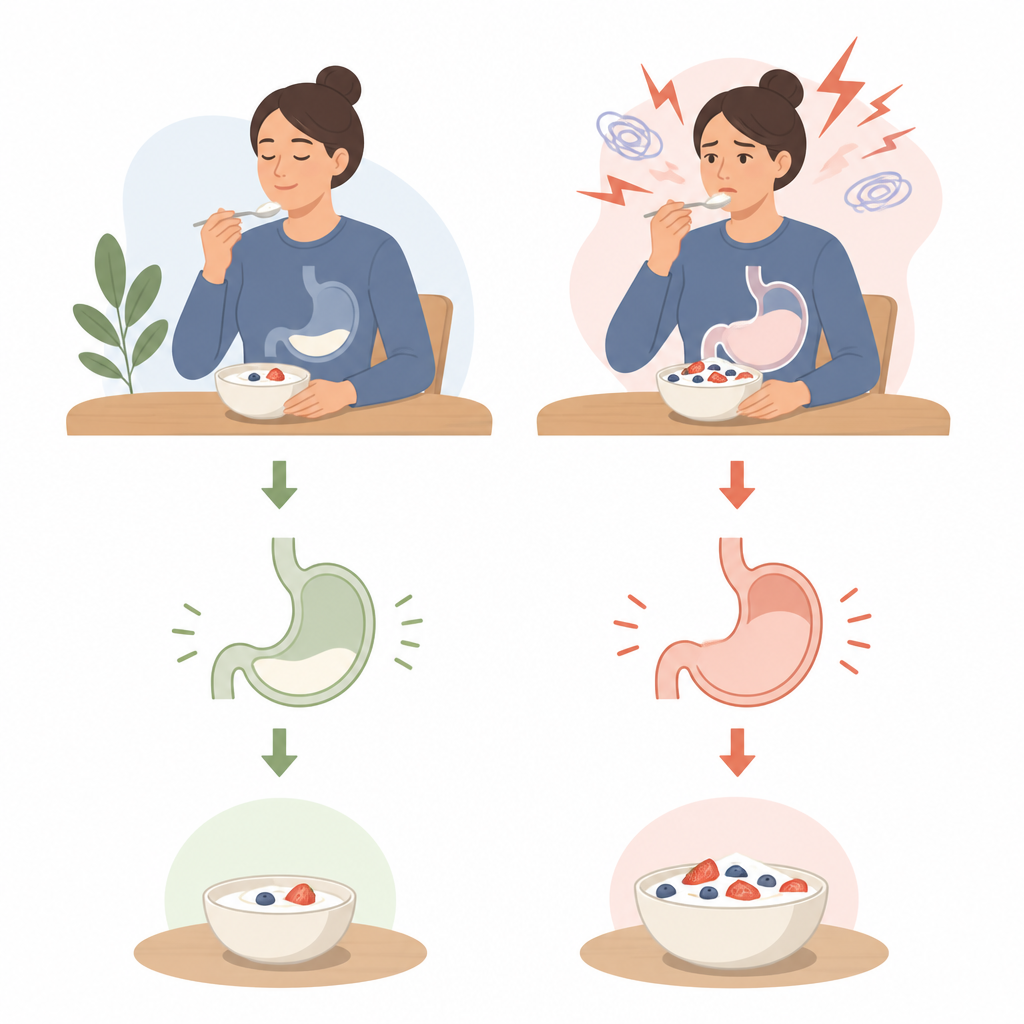 Figure 1. Hoe stress en persoonlijke eetgewoonten onze capaciteit om volheid uit de maag te voelen veranderen.