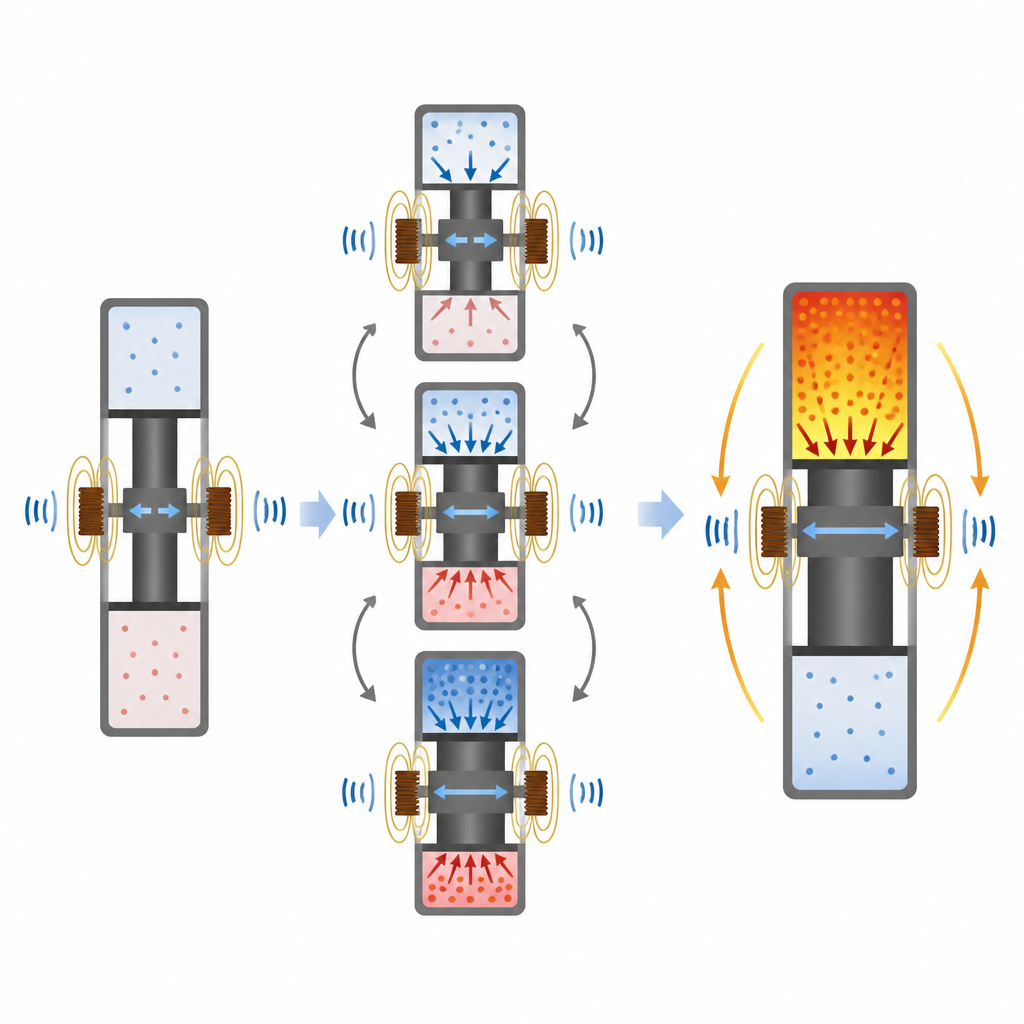 Figure 2. Come colpi risonanti ripetuti accumulano pressione all’interno di un motore lineare fino a permettere l’accensione