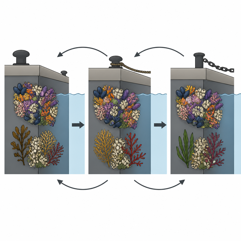 Figure 2. Boat traffic mixes invasive sea creatures between harbours, boosting their genetic variety while native species stay more isolated.