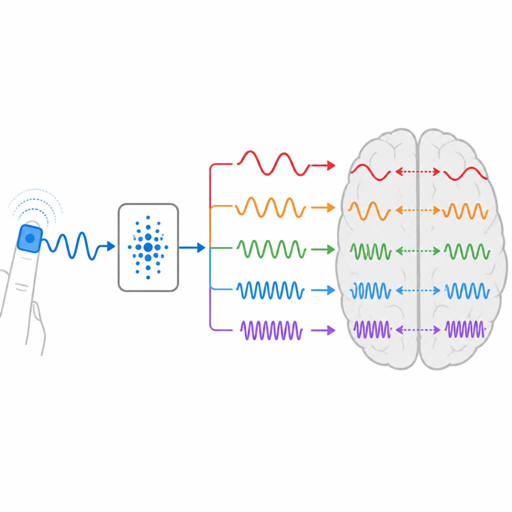 Figure 2. How slow finger motion is transformed to reveal matching faster brain rhythms that move in step with each tap
