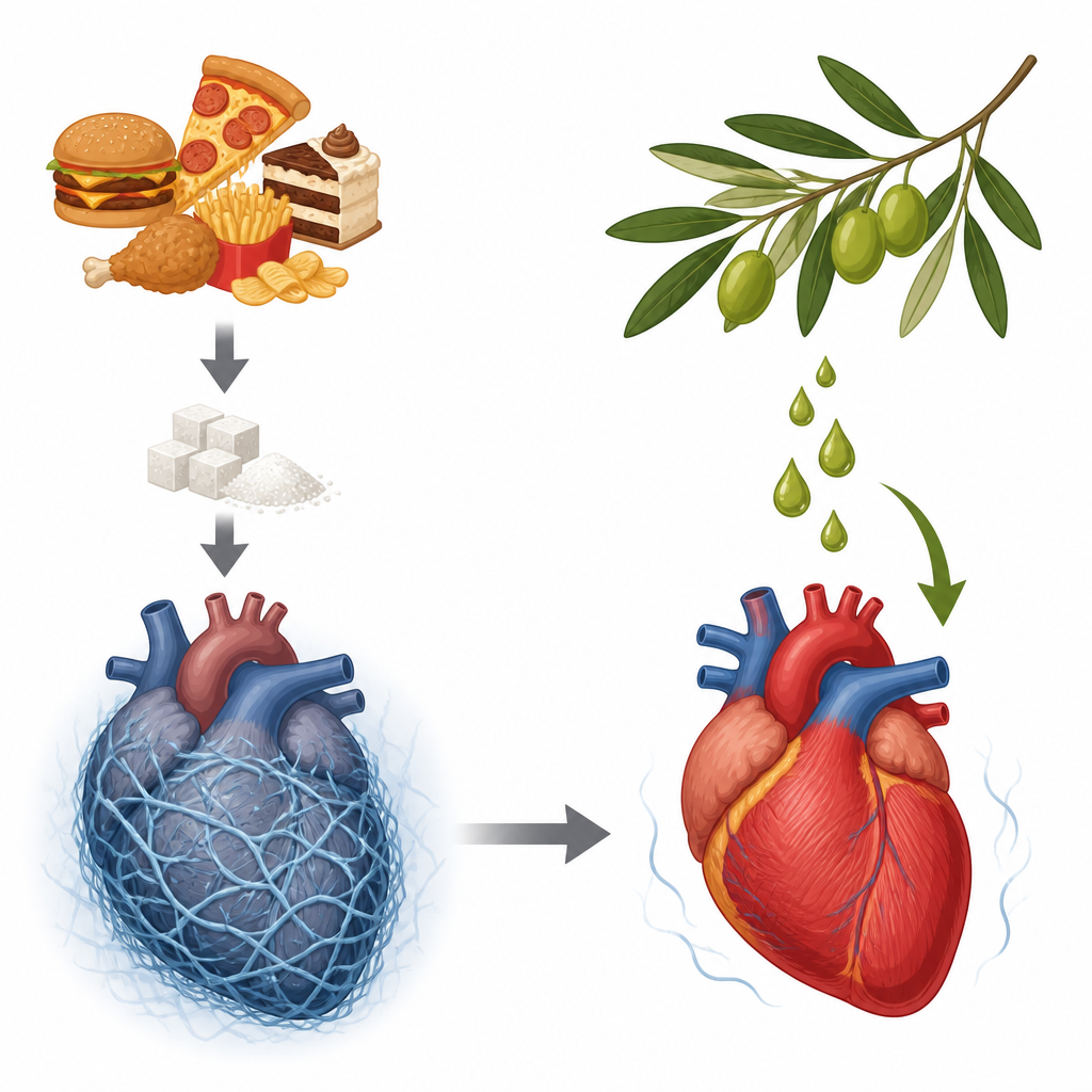 Figure 1. Olive compound helping a diabetic heart stay flexible and less scarred over time.