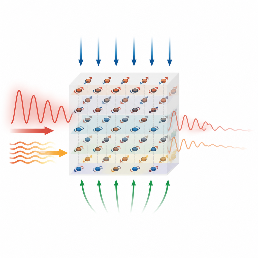 Figure 2. How gravity, magnetic field, and preloaded stress change the shape and damping of waves inside a microstructured solid.