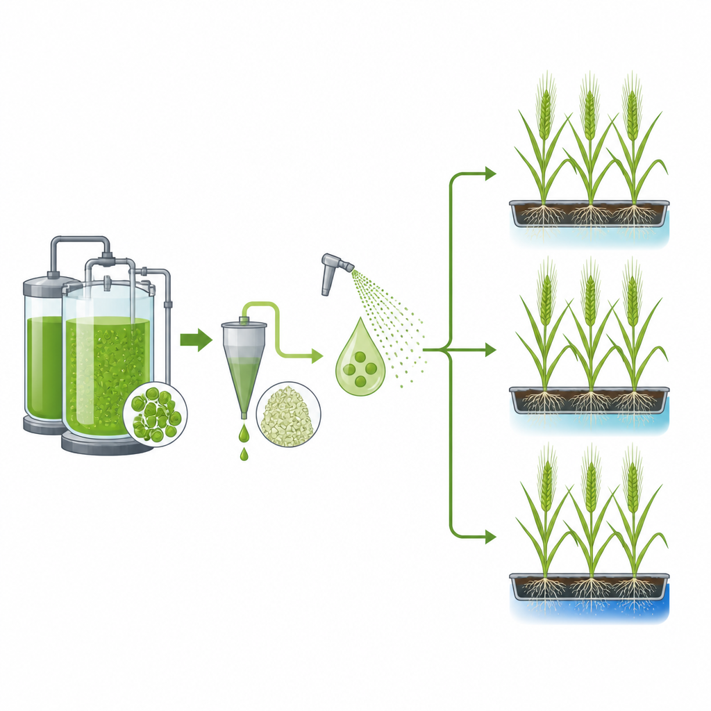 Figure 1. Restant groene algen omgevormd tot een zachte versterker die gerst helpt beter te groeien in zout water.