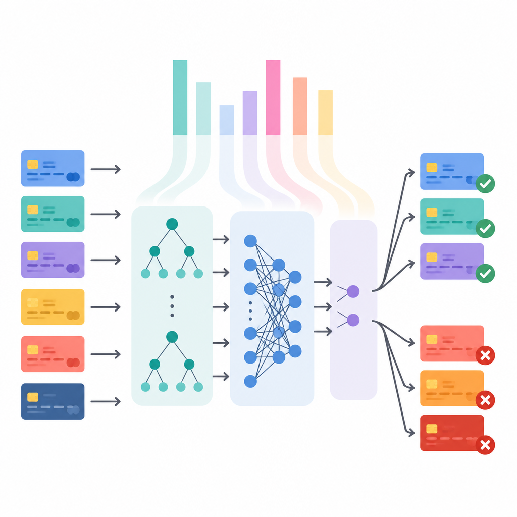 Figure 2. How an AI model weighs clues in each card payment to separate safe purchases from likely fraud in an understandable way.