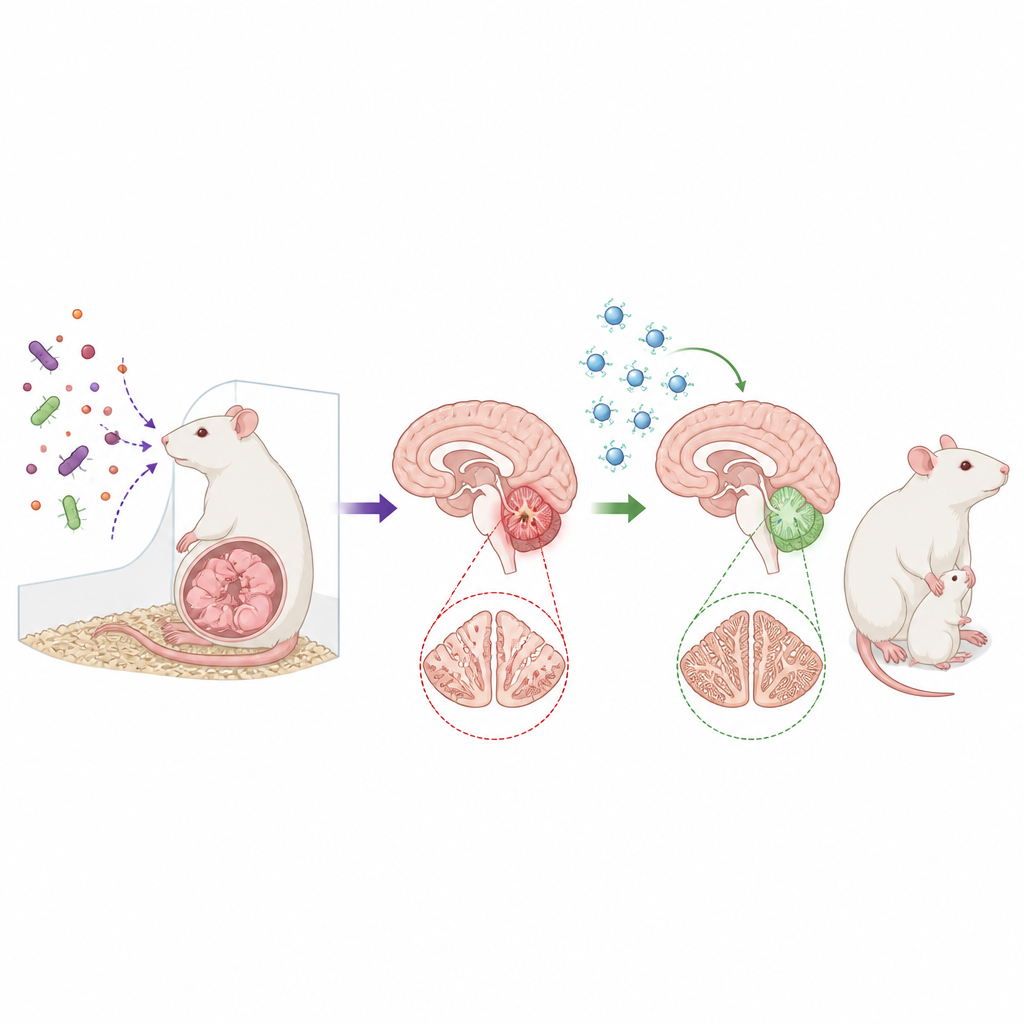 Figure 1. Hoe zinknanodeeltjes het zich ontwikkelende brein kunnen beschermen tegen schade veroorzaakt door maternale bacteriële infectie.