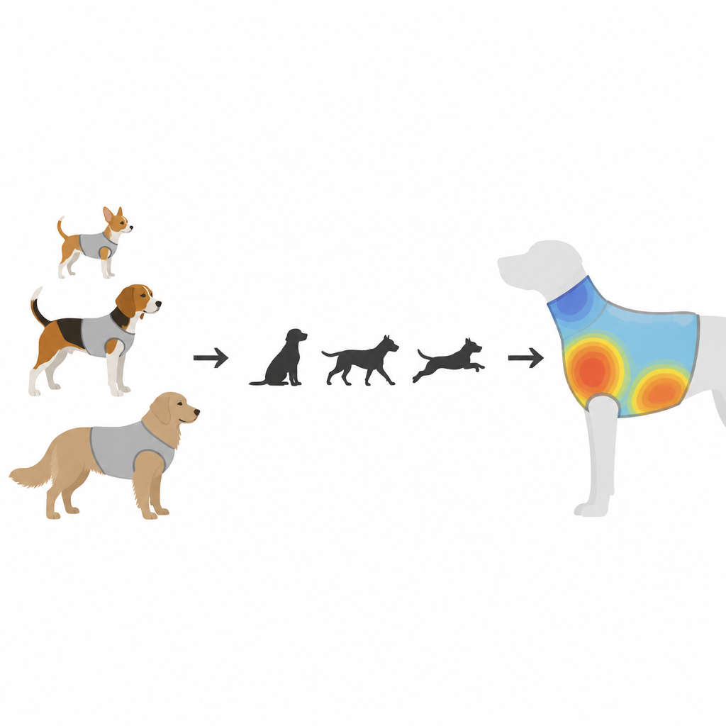 Figure 1. How different dog sizes, movements and fabrics affect how snug or tight a vest feels on the body.