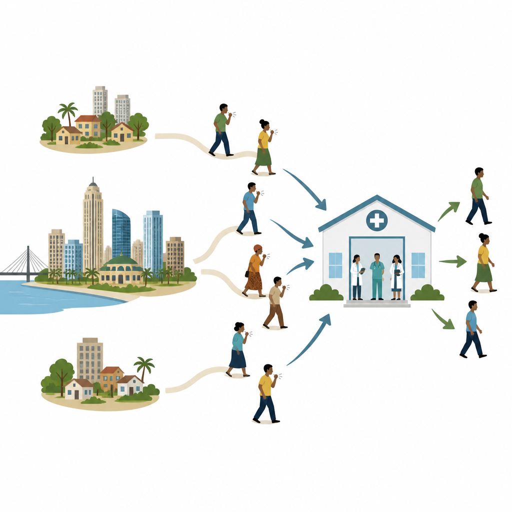Figure 1. How living farther from a TB clinic can delay care and affect what happens to patients.