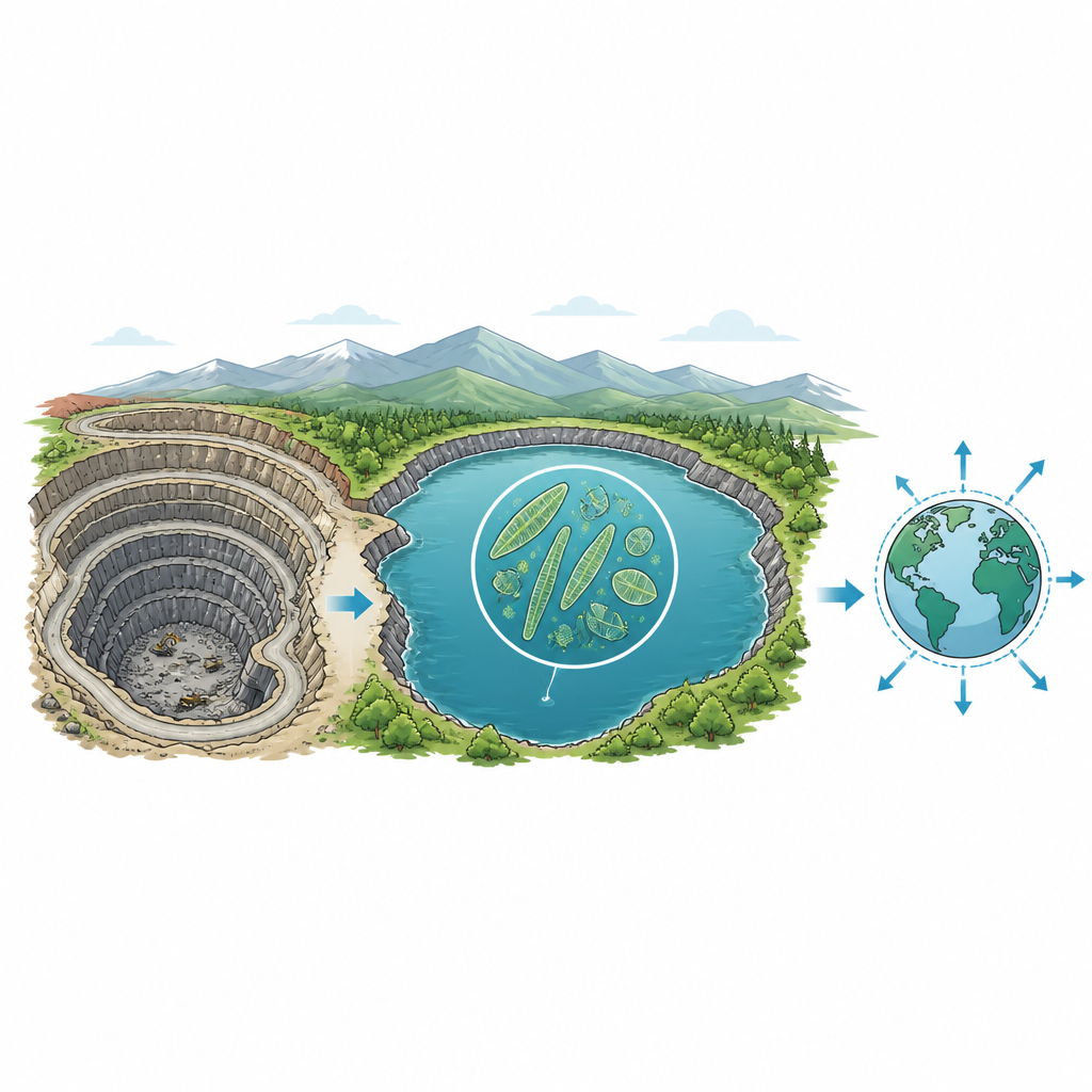 Figure 1. Come una miniera di carbone allagata è diventata la dimora di un’alga microscopica appena scoperta, ora nota anche in luoghi d’acqua dolce lontani.
