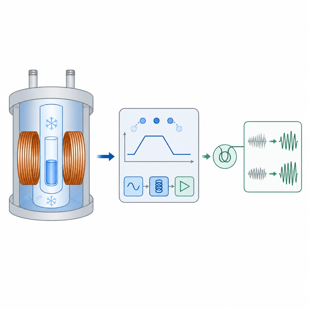 Figure 1. Koud monster in een veranderend magnetisch veld geregeld voor helderdere NMR-signalen bij lage temperatuur