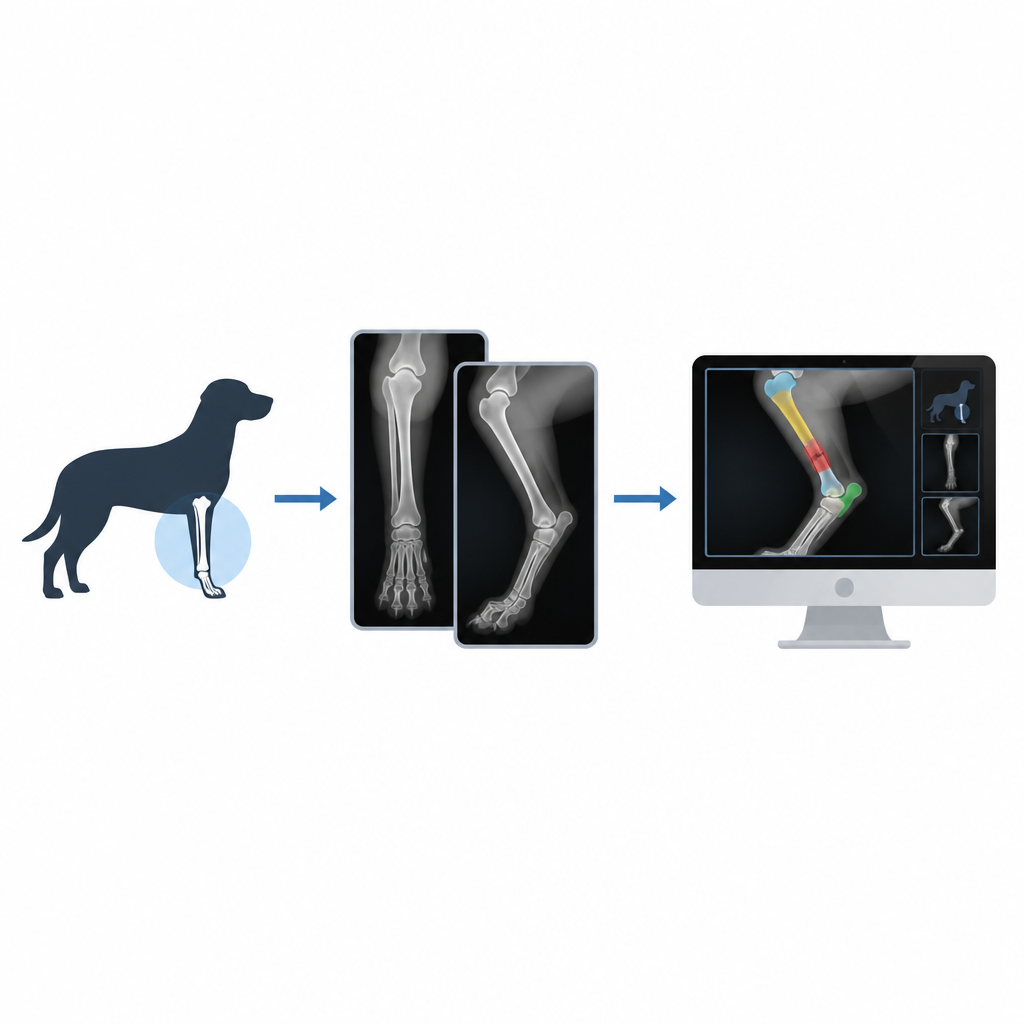 Figure 1. Computer vision helpt dierenartsen bij het opsporen van hondenpootbreuken op röntgenbeelden voor snellere beslissingen.