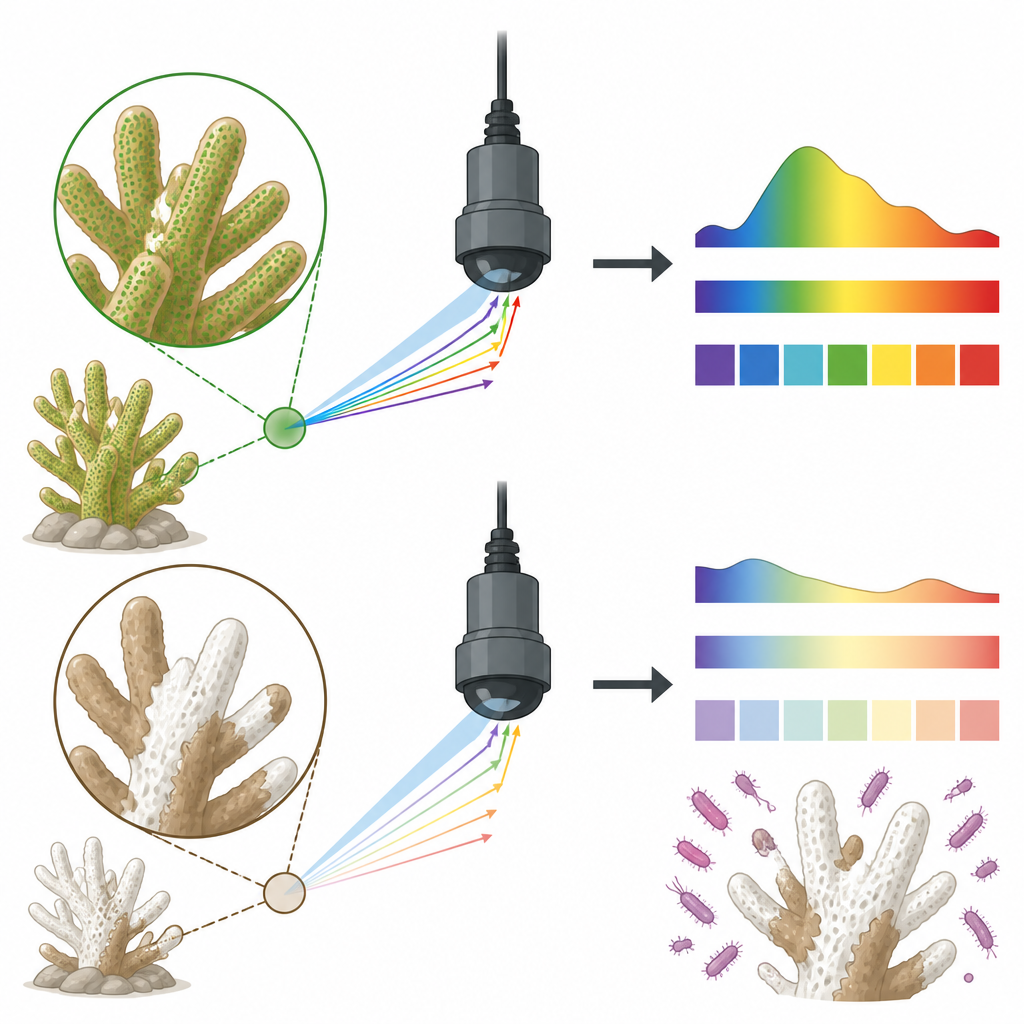 Figure 2. Close up view of a sensor reading coral colors as bacteria and tissue damage change the light pattern it reflects.