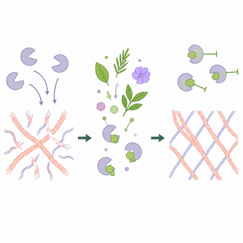 Figure 2. How plant molecules can slow enzymes that cut skin support fibers to help preserve firmness
