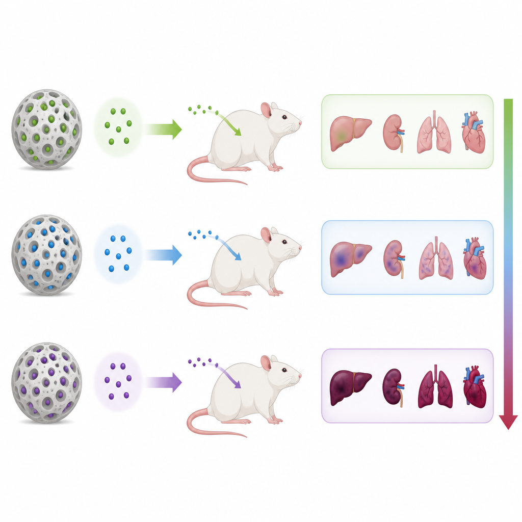 Figure 2. Comparing organ effects in rats after swallowing arsenic, mercury, or lead loaded mineral particles to see which is most harmful.