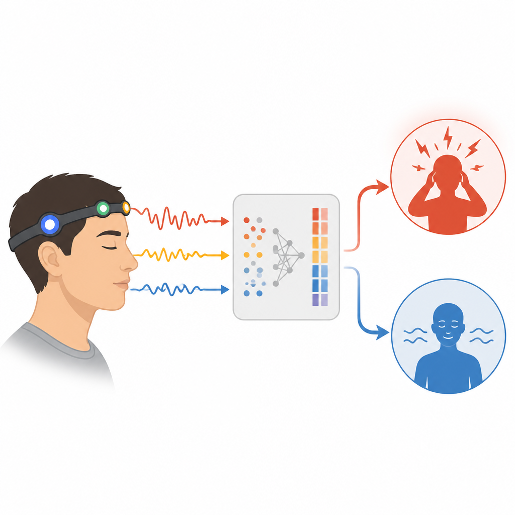 Figure 1. I dati delle onde cerebrali provenienti da pochi sensori di una fascia possono rivelare se una persona è probabilmente stressata o calma.