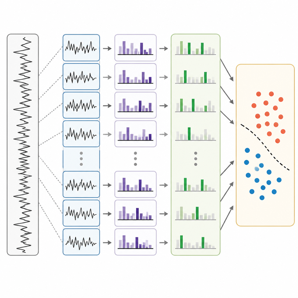 Figure 2. Brevi porzioni di onde cerebrali diventano semplici numeri che un modello usa per separare persone stressate da non stressate.